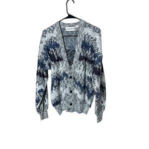 Vintage 90s‎ Michael Gerald Sweater Mens M Cardigan Gray White Blue Grandpa
